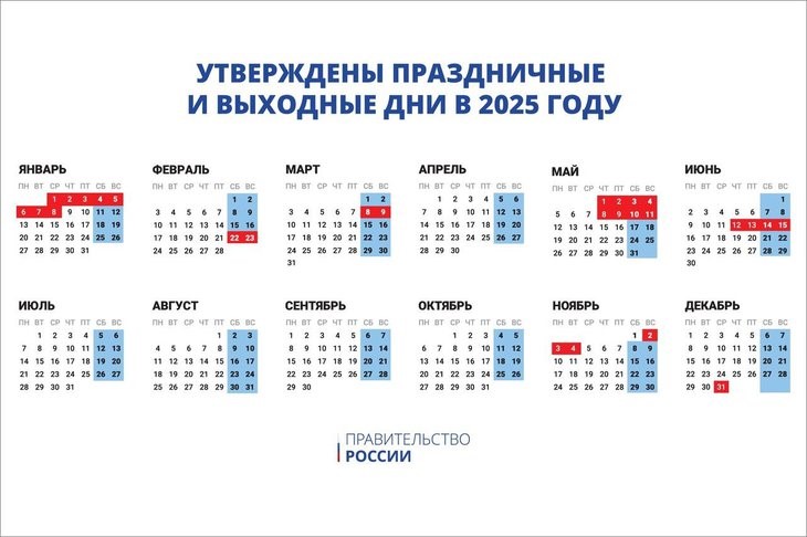 Производственный календарь на 2025 год: все праздничные и рабочие дни